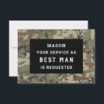 Carte De Remerciements Be My Best Man Card - Camo<br><div class="desc">Posez la question avec cette carte à plat plein d'humour et de charme. Personnalisez le front avec son nom et le dos avec votre propre message personnel. Modifiez simplement le nom et le message au verso, sélectionnez une quantité de "1" et ajoutez au panier. Créez des cartes personnalisées pour toute...</div>