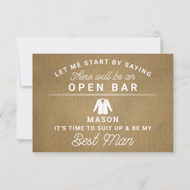 Carte De Remerciements Be My Best Man Card - Rustic Burlap (Devant)
