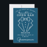 Carte De Remerciements Be My Groomsman Card - Drôle<br><div class="desc">Posez la question avec cette carte à plat plein d'humour et de charme. Personnalisez le front avec son nom et le dos avec votre propre message personnel. Vous pouvez également modifier la couleur de l'arrière - plan pour qu'elle corresponde à votre palette de couleurs mariage ! Modifiez simplement le nom...</div>
