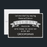 Carte De Remerciements Be My Groomsman Card - Drôle Open Bar<br><div class="desc">Posez la question avec cette carte à plat plein d'humour et de charme. Personnalisez le front avec son nom et le dos avec votre propre message personnel. Modifiez simplement le nom et le message au verso, sélectionnez une quantité de "1" et ajoutez au panier. Créez des cartes personnalisées pour toute...</div>