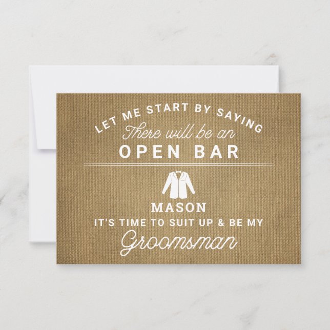 Carte De Remerciements Be My Groomsman Card - Rustique Burlap (Devant)