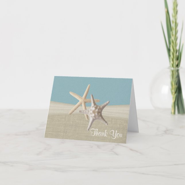 Carte De Remerciements Beach Burlap and Starfish Sky Blue Thank You (Devant)