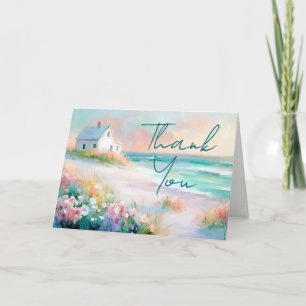 Carte De Remerciements Beach Cottage Pastel Aquarelle