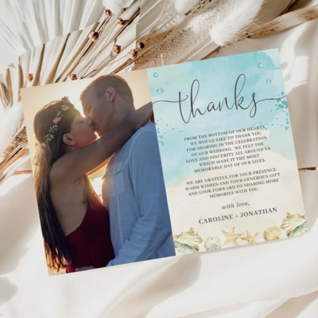Carte De Remerciements Beach Tropical Destination Wedding Photo Picture (beach wedding photo picture thank you card destination oceanfront tropical coastal birthday party)