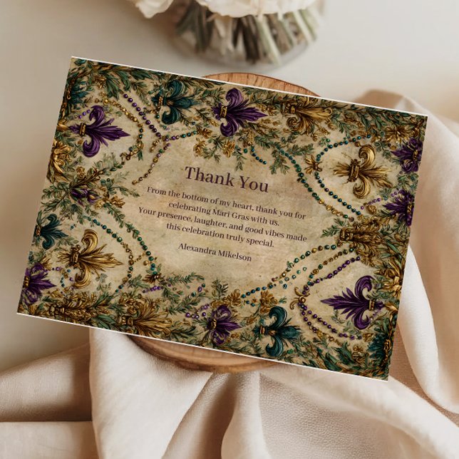 Carte De Remerciements Beaded Fleur-de-Lis Mardi Gras Masquerade (Créateur téléchargé)