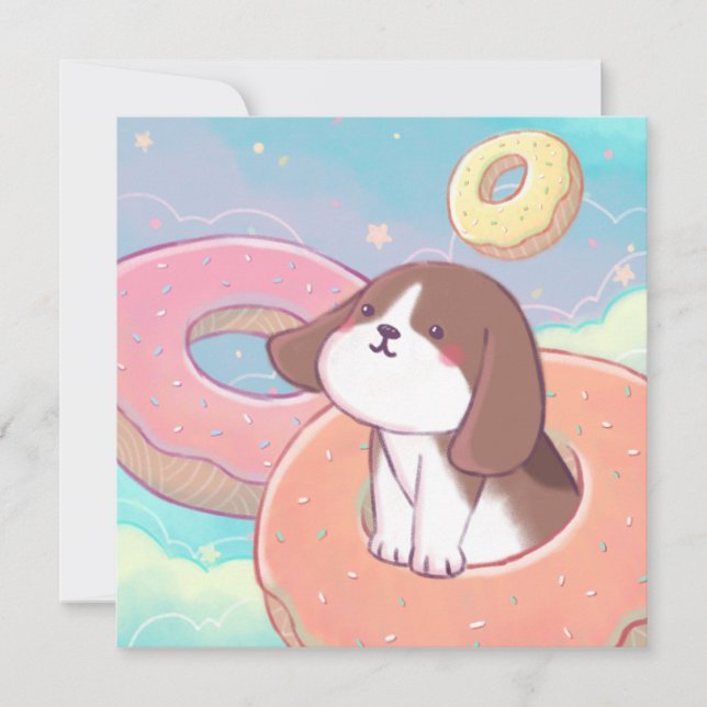 Carte De Remerciements Beagle et beignets (Devant)