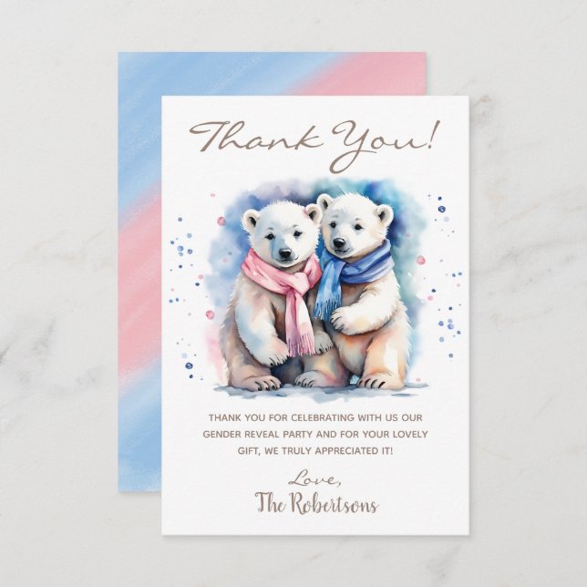 Carte De Remerciements Bear Cute Winter Animal Genre Reveval Party (Devant / Derrière)