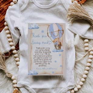 Carte De Remerciements Bear Hot Air Ballotte Baby shower Bleu Beige