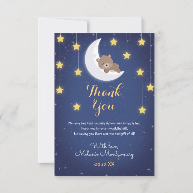 Carte De Remerciements Bear Sleeping Vous Aimez La Lune Baby shower arriè (Devant)