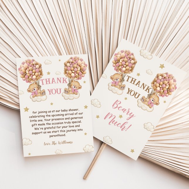 Carte De Remerciements Bear Twins Girl Douche Pastel Rose Beige (Créateur téléchargé)