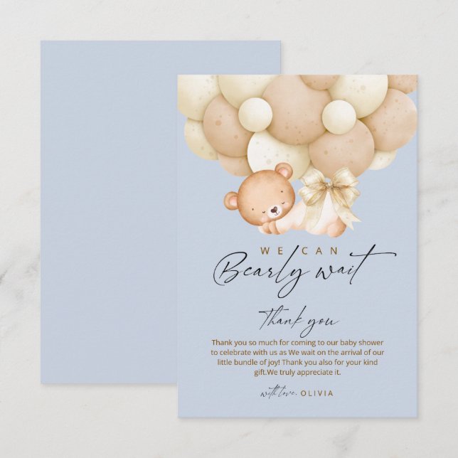 Carte De Remerciements Bearly Wait Blue Boy Baby Shower    (Devant / Derrière)