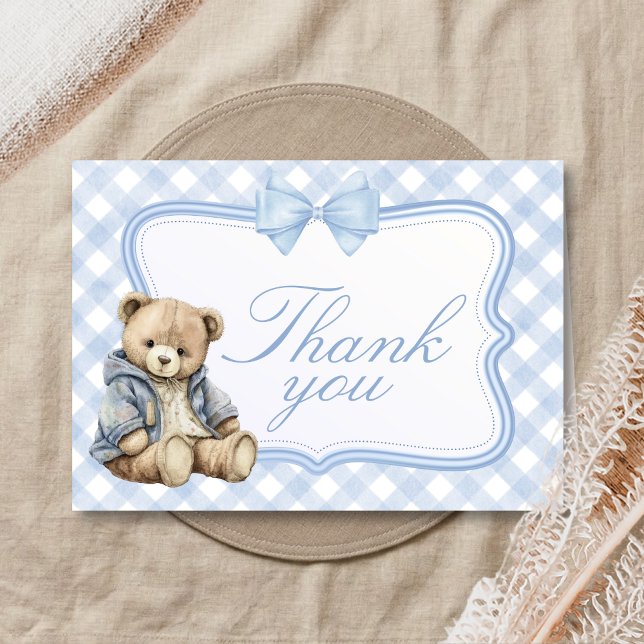 Carte De Remerciements Bearly Wait Elegant Bear Baby Shower (Blue Bear Baby Shower Thank You Card)
