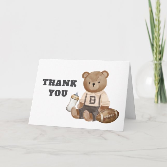 Carte De Remerciements Bearly Wait Football Sport Boy Baby Shower  (Devant)