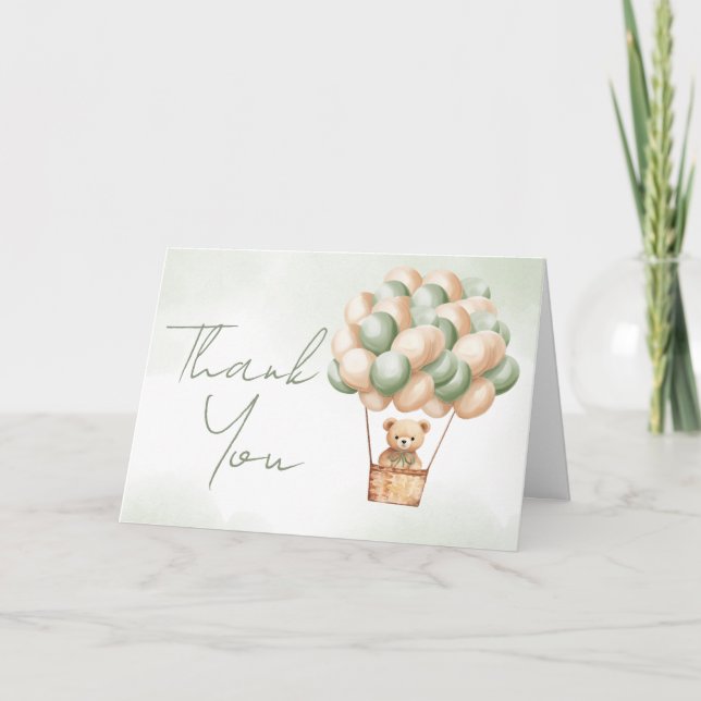 Carte De Remerciements Bearly Wait Green Hot Air Balloon (Devant)
