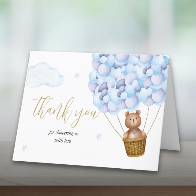 Carte De Remerciements Bearly Wait Teddy Bear Blue Boy Baby shower (Bearly Wait Teddy Bear Blue Boy Baby Shower Thank You Card)