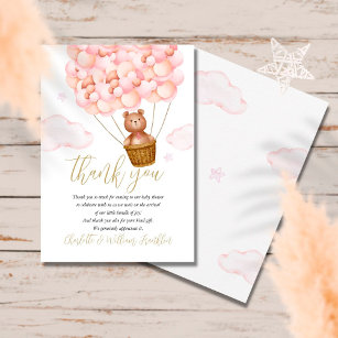 Carte De Remerciements Bearly Wait Teddy Ours Rose Girl Baby shower