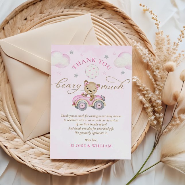 Carte De Remerciements Bearly Wait Teddy Ours Rose Girl Baby shower (Créateur téléchargé)