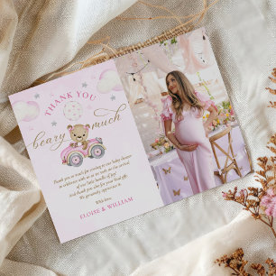 Carte De Remerciements Bearly Wait Teddy Ours Rose Girl Baby shower photo