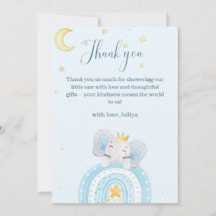Carte De Remerciements Beau baby shower bleu éléphant