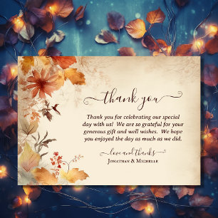 Carte De Remerciements Beau Mariage de automne à feuilles d'automne