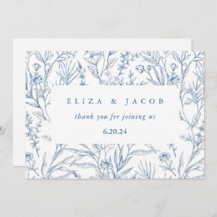 Carte De Remerciements Beau Mariage Floral Bleu et Blanc