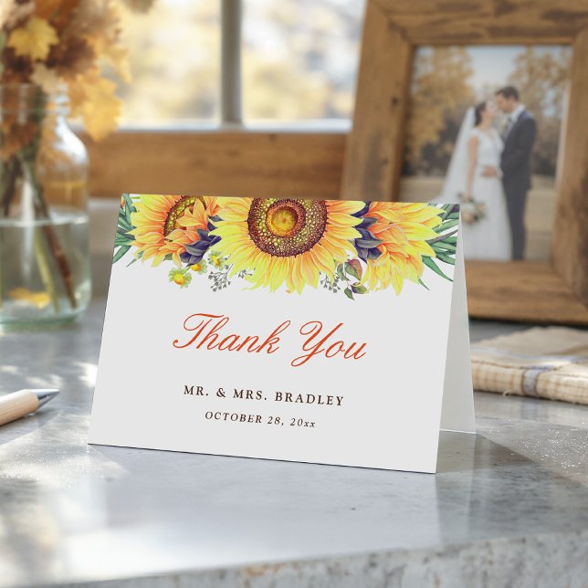 Carte De Remerciements Beau Soleil Tournesol Stylé Remerciements Saisonni (Créateur téléchargé)