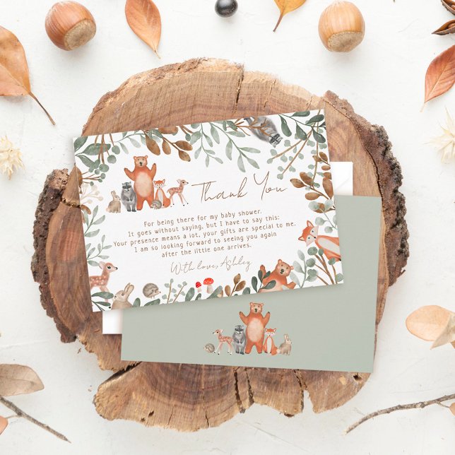 Carte De Remerciements Beaux animaux de la forêt baby shower des bois (Créateur téléchargé)