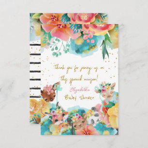 Carte De Remerciements Beaux Animaux Fleur Fleur Fleur Bébé Fille Douche