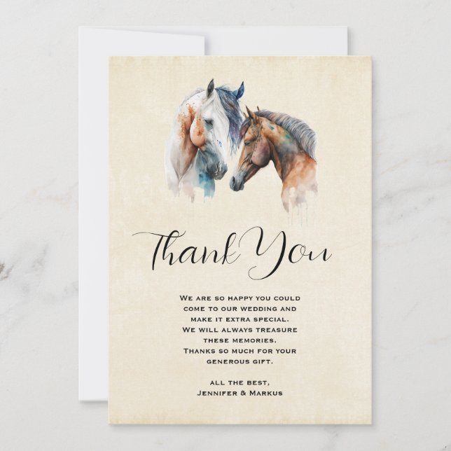 Carte De Remerciements Beaux chevaux Western Boho Style Mariage (Devant)