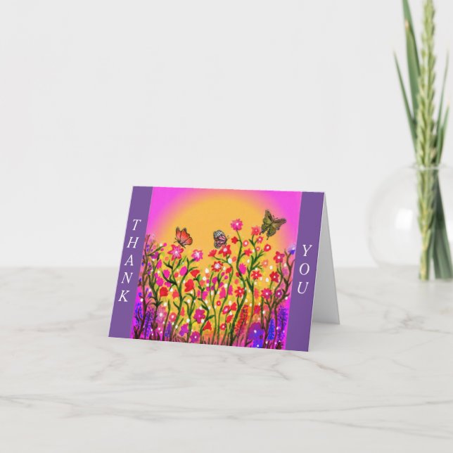 Carte De Remerciements Beaux fleurs sauvages avec des amis papillons (Devant)