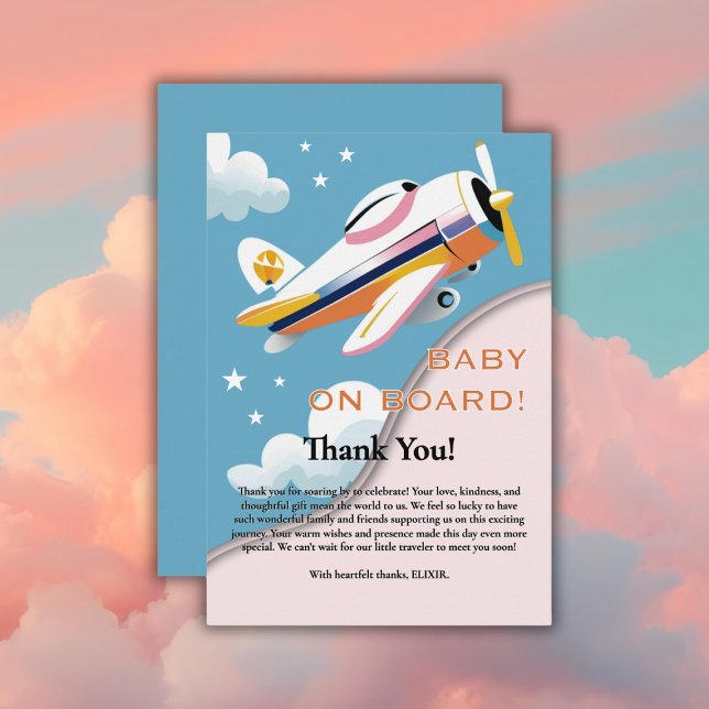 Carte De Remerciements Bébé à bord Baby shower d'avion d'aviation moderne (Créateur téléchargé)