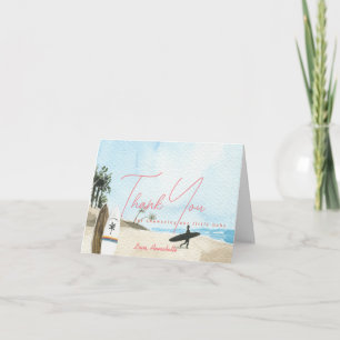 Carte De Remerciements Bébé à bord Surfboard Plage Rose Baby Shower