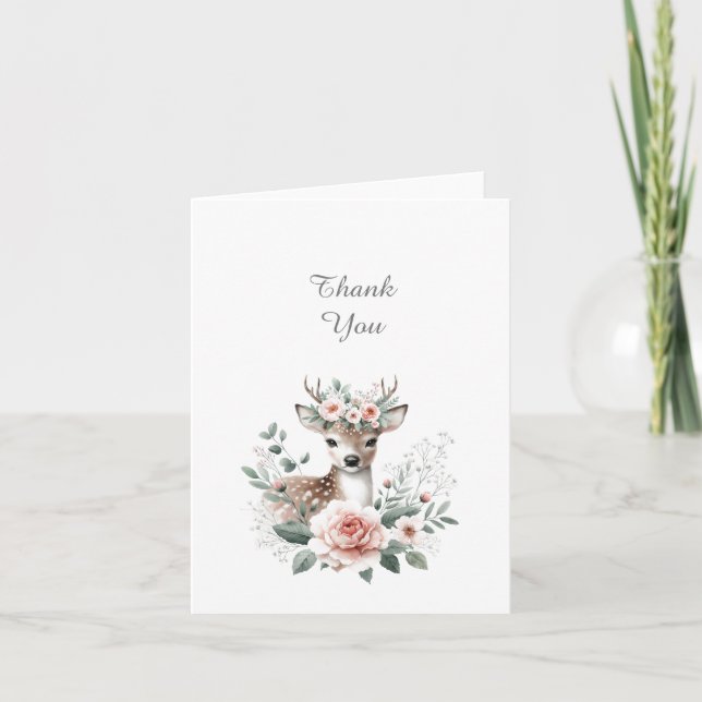 Carte De Remerciements Bébé animal de bois Douche cerf (Devant)