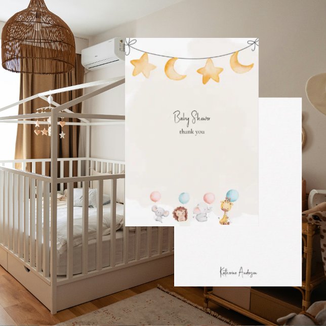 Carte De Remerciements Bébé Animaux & Ballons Douche mignonne (Créateur téléchargé)