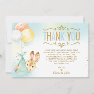 Carte De Remerciements Bébé Bébé Bunny Balloons Baby shower saupoudré