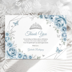 Carte De Remerciements Bébé Bleu Argent Floral Quinceanera