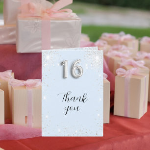 Carte De Remerciements Bébé bleu clair argent photo parties scintillant S