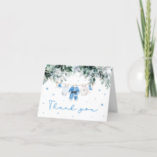 Carte De Remerciements Bébé bleu garçon Noël Père Noël Baby shower bébé