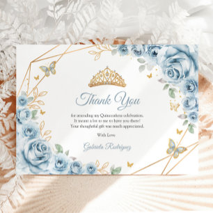Carte De Remerciements Bébé Bleu Or Floral Quinceanera