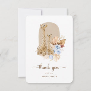 Carte De Remerciements Bébé Bleu Pampas Grass Baby shower de girafe