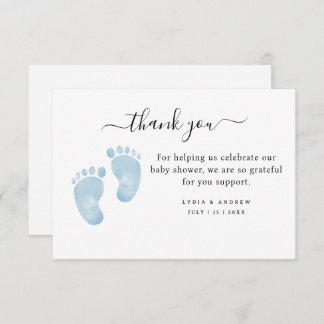 Carte De Remerciements Bébé bleu pieds Baby shower Bienvenue bébé garçon