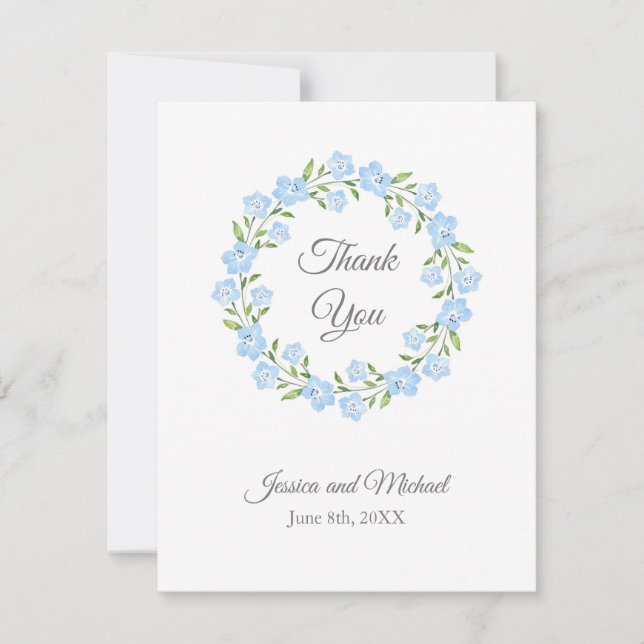 Carte De Remerciements Bébé bleu yeux aquarelle Floral Wreath (Devant)