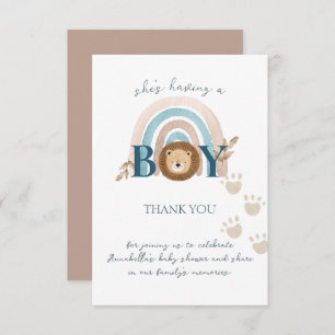 Carte De Remerciements Bébé Boho mignon Lion Lion Pawprints