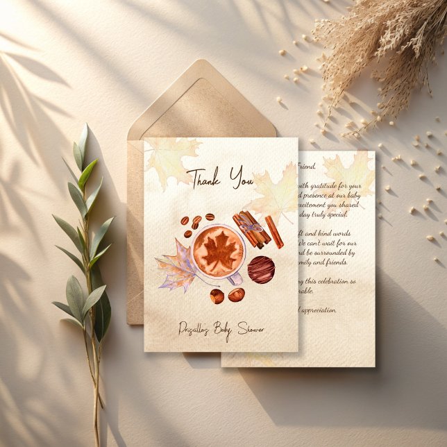 Carte De Remerciements Bébé brasse automne baby shower (A Baby is brewing fall autumn coffee baby shower thank you cards)