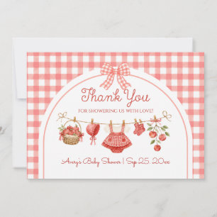 Carte De Remerciements Bébé Chéri Fête de Naissance Rouge Gingham