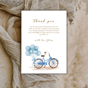 Carte De Remerciements Bébé cycliste ballon rustique bleu showering