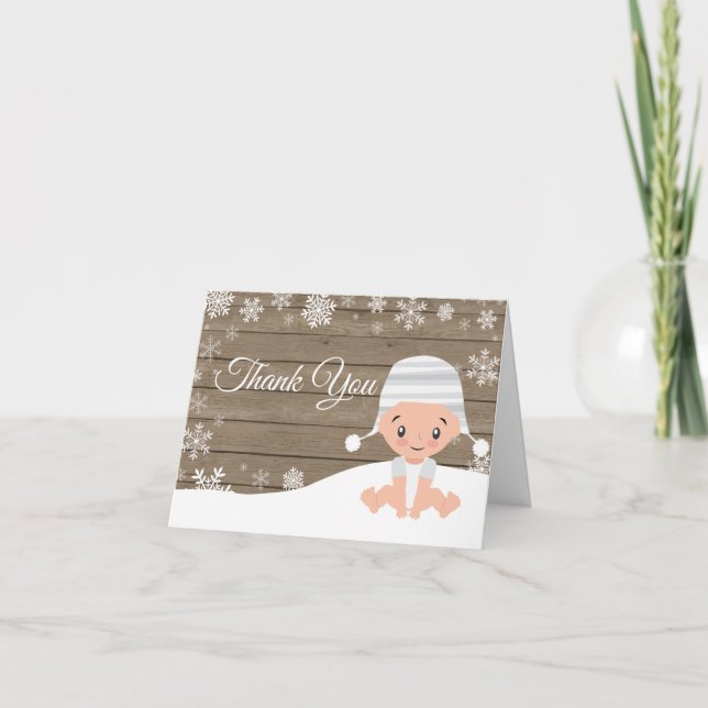 Carte De Remerciements Bébé de flocon de neige rustique d'hiver (Devant)