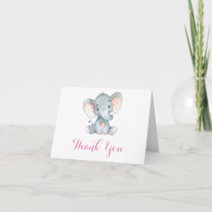 Carte De Remerciements Bébé éléphant fille mignonne rose et gris