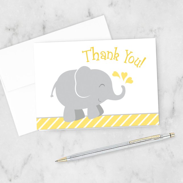 Carte De Remerciements Bébé Éléphant Gris Jaune Moderne Célébration de Na (Créateur téléchargé)