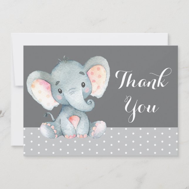Carte De Remerciements Bébé éléphant gris mignon (Devant)